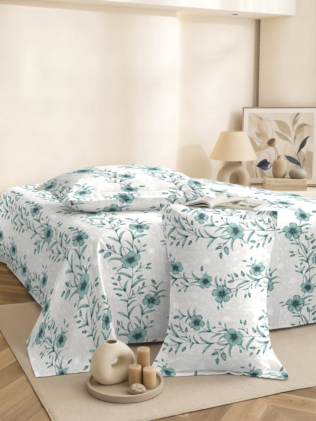 Petal 100% Pure Cotton Collection Percale Super King Bedsheet With 2 Pillow Covers(DELETE)