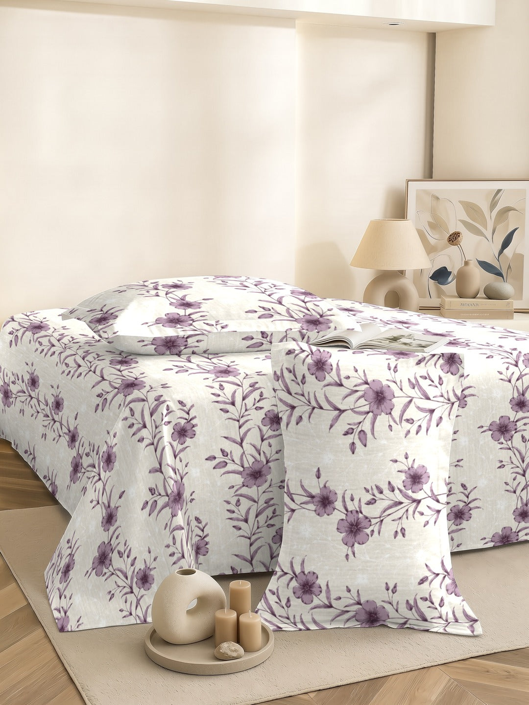 Petal 100% Pure Cotton Collection Percale Super King Bedsheet With 2 Pillow Covers