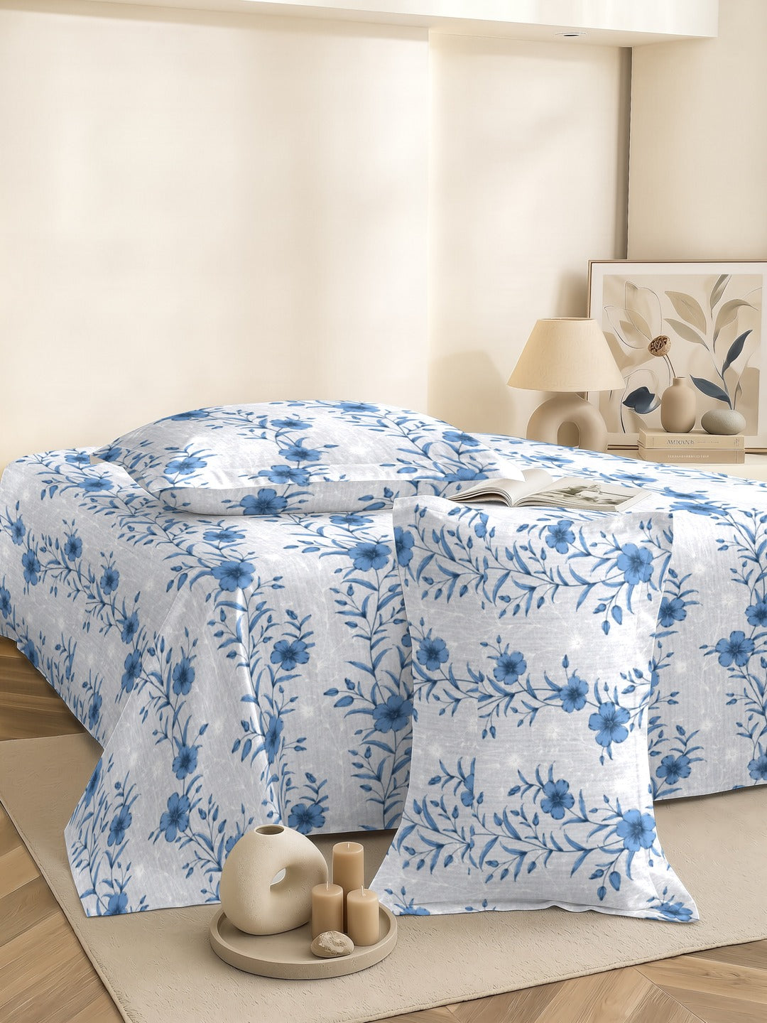 Petal 100% Pure Cotton Collection Percale Super King Bedsheet With 2 Pillow Covers