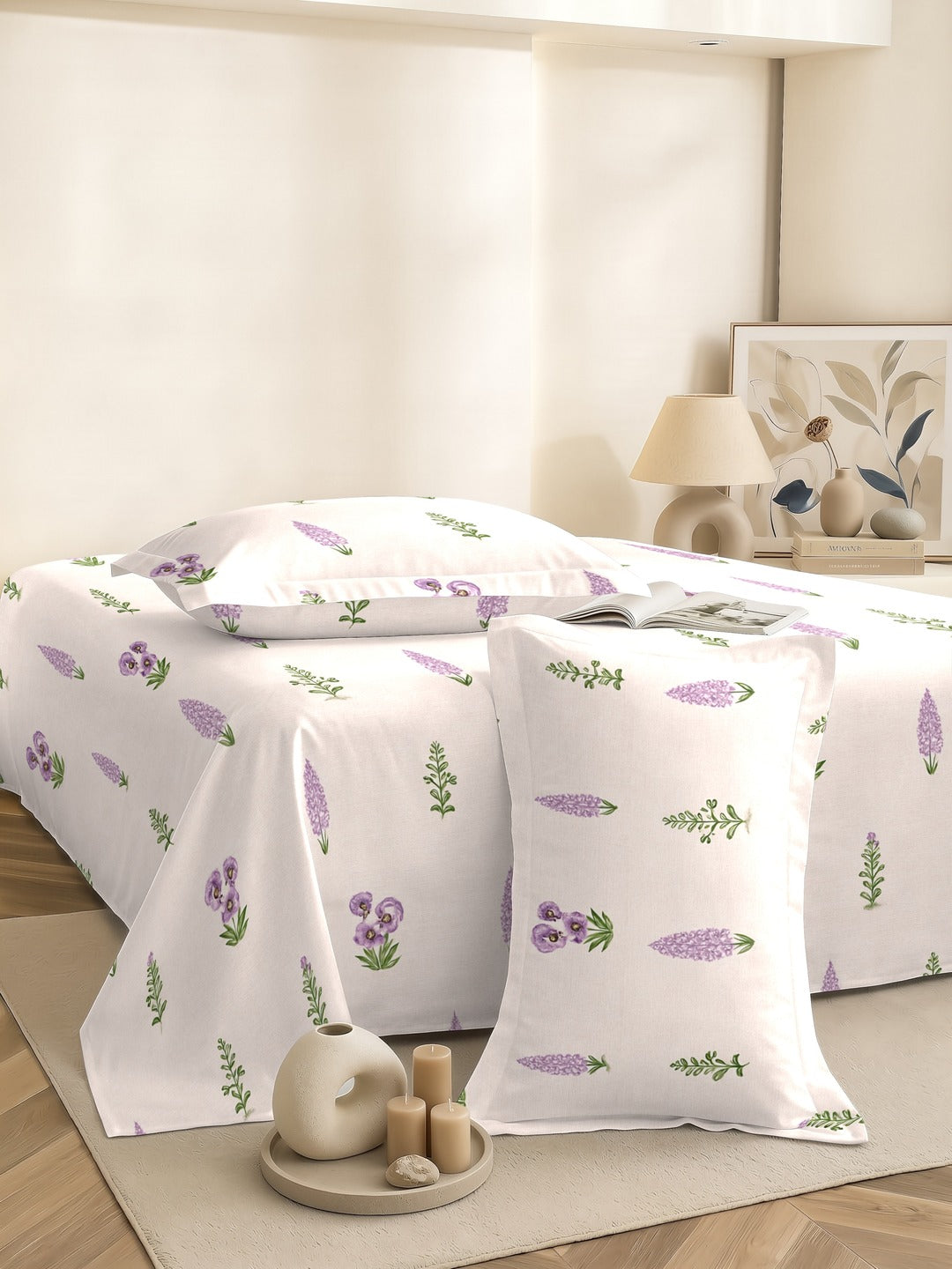 Petal 100% Pure Cotton Collection Percale Super King Bedsheet With 2 Pillow Covers