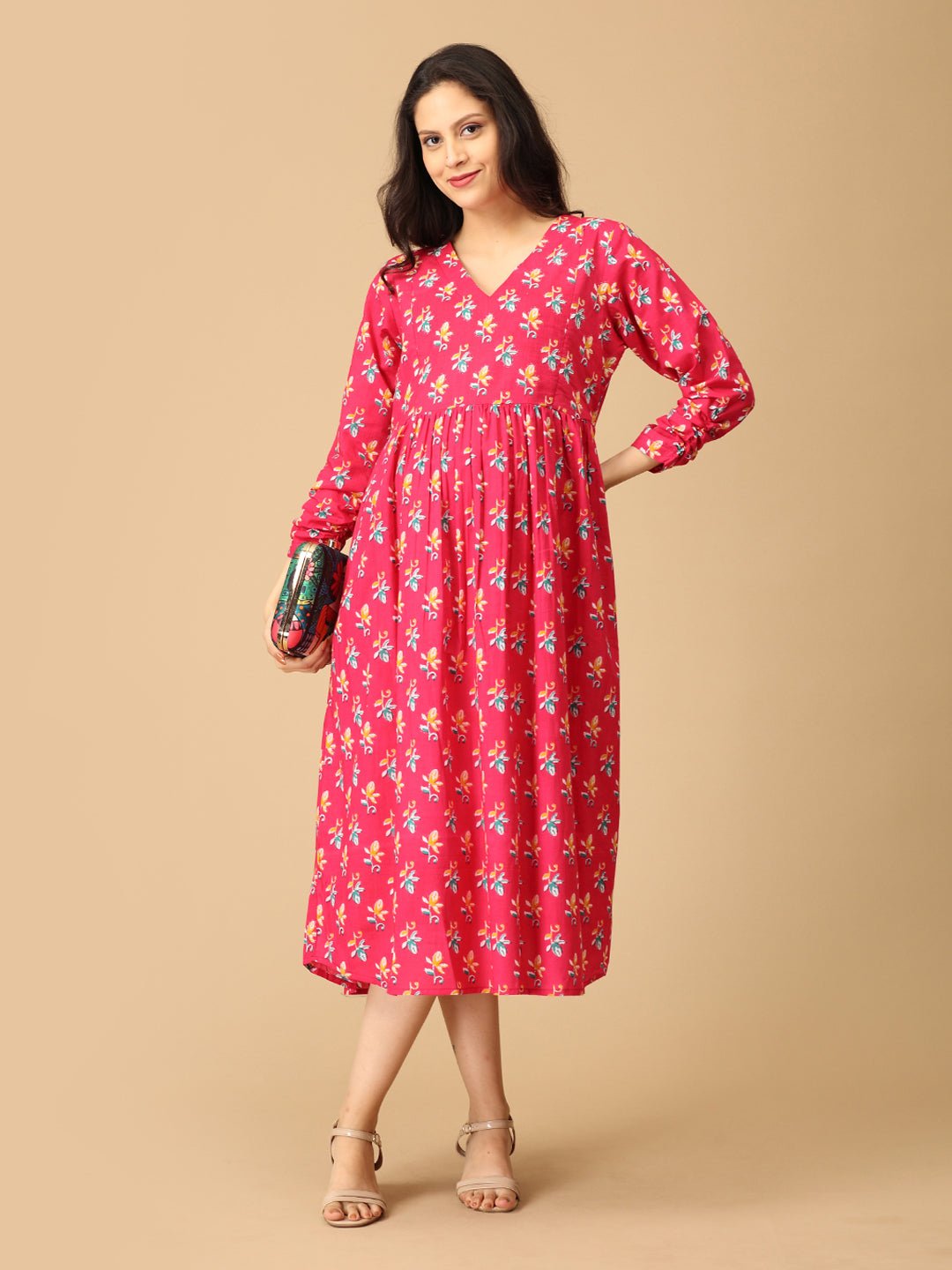 Pink Chroma Maternity and Nursing Dress - DRS - SK - PNCHR - S
