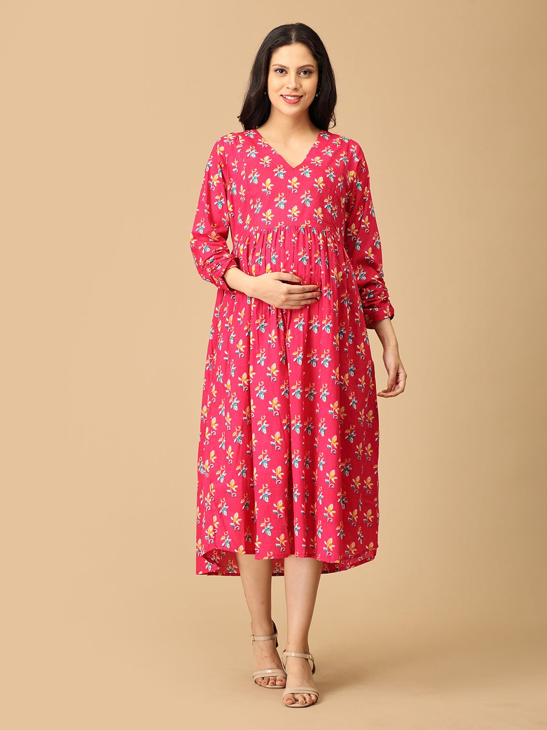 Pink Chroma Maternity and Nursing Dress - DRS - SK - PNCHR - S