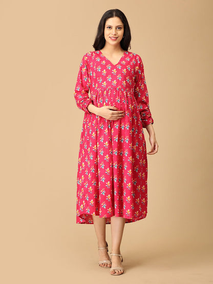 Pink Chroma Maternity and Nursing Dress - DRS - SK - PNCHR - S