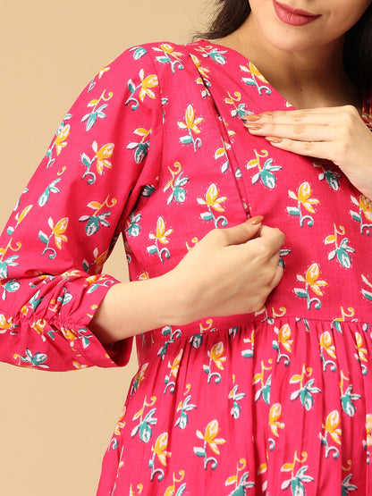 Pink Chroma Maternity and Nursing Dress - DRS - SK - PNCHR - S