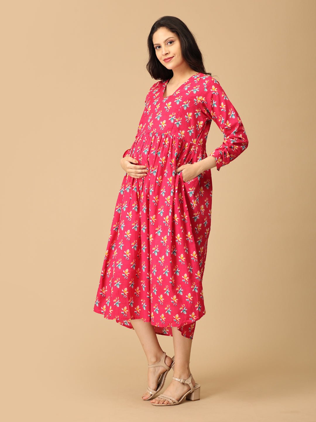 Pink Chroma Maternity and Nursing Dress - DRS - SK - PNCHR - S