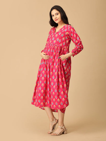 Pink Chroma Maternity and Nursing Dress - DRS - SK - PNCHR - S