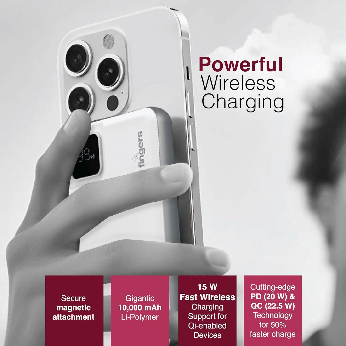 FINGERS MagPower-P10 10000mAh Power Bank with 22.5W Wired & 15W Wireless Charging