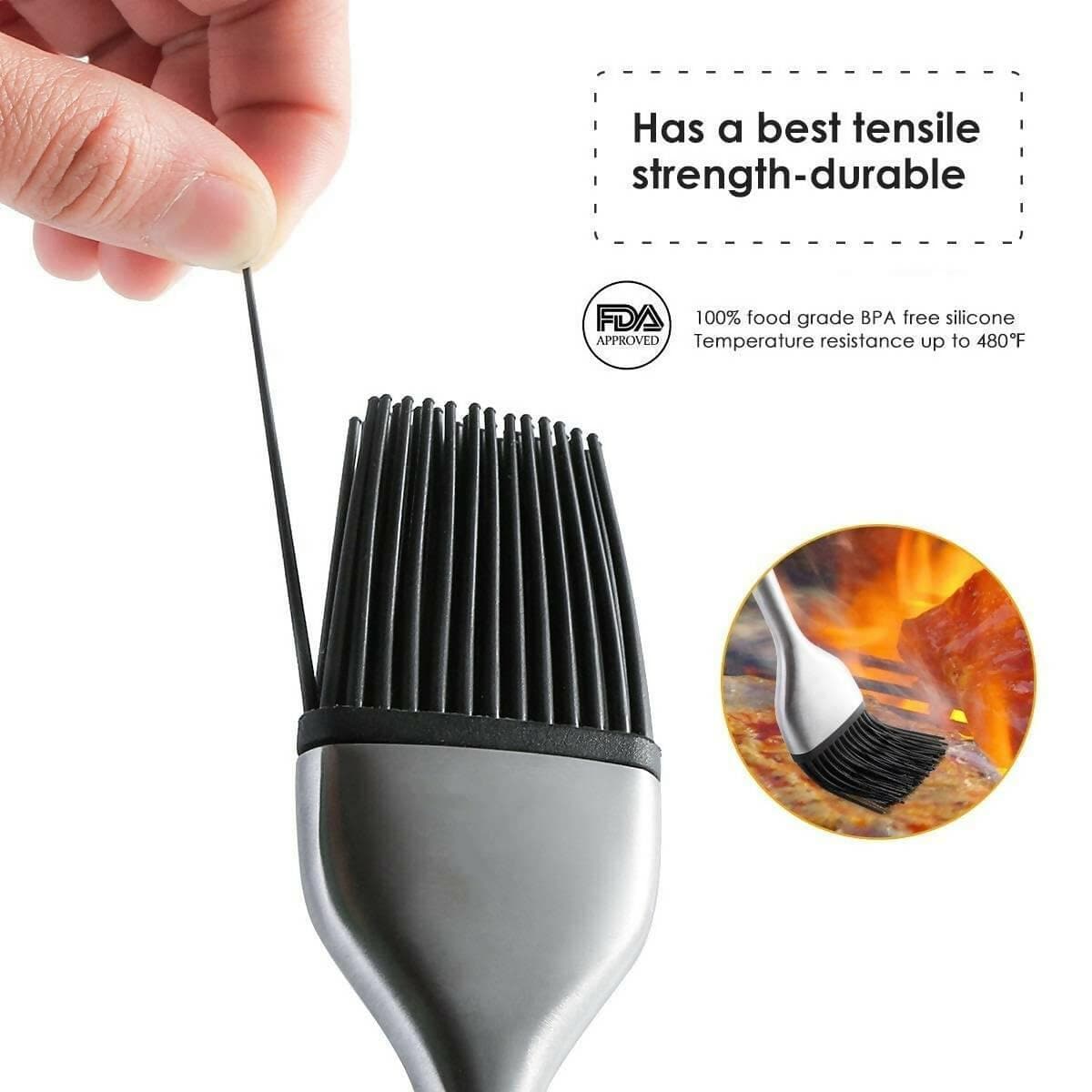 P-plus international silicone basting brush set,stainless steel basting brush with silicone bristles (9 inches) - HalfPe