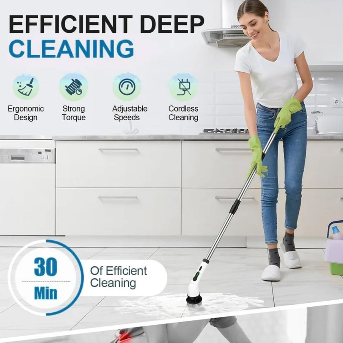 9-in-1 Electric Spin Scrubber with Telescopic Handle & LCD with Cordless Rechargeable Power Brush(1 Set)