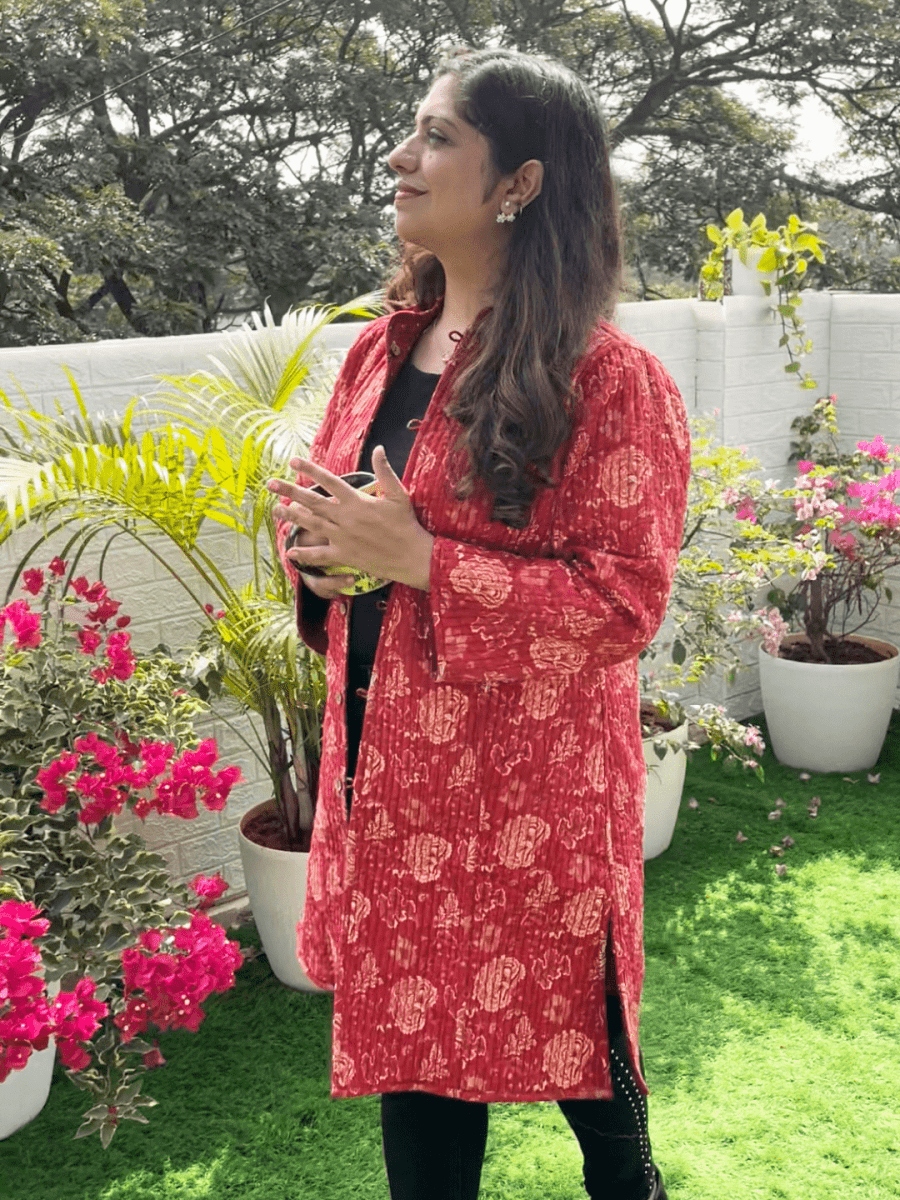 Pomegranate Punch Quilted Reversible Maternity Jacket - MAT-JB-RQJ-S