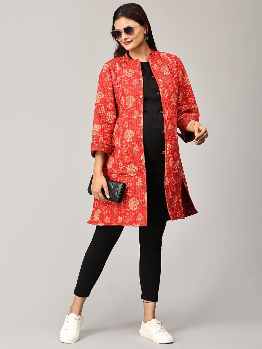 Pomegranate Punch Quilted Reversible Maternity Jacket - MAT-JB-RQJ-S