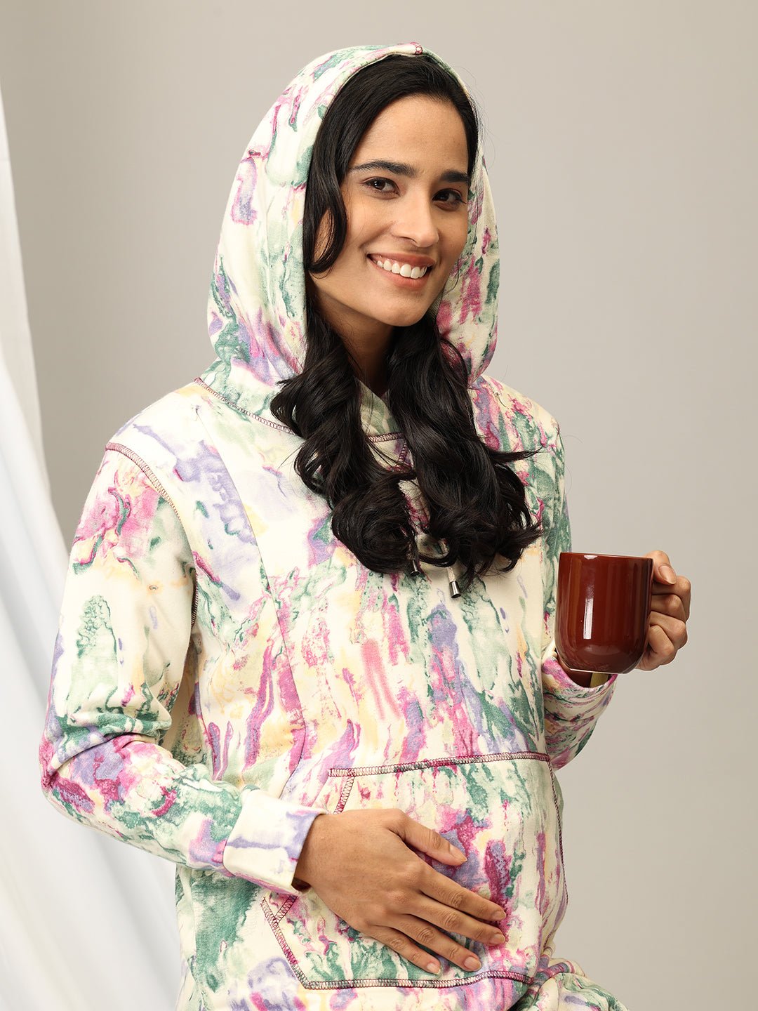 Pop Palette Maternity And Nursing Hoodie Pajama Loungewear Set - MWW - SD - POPLT - L