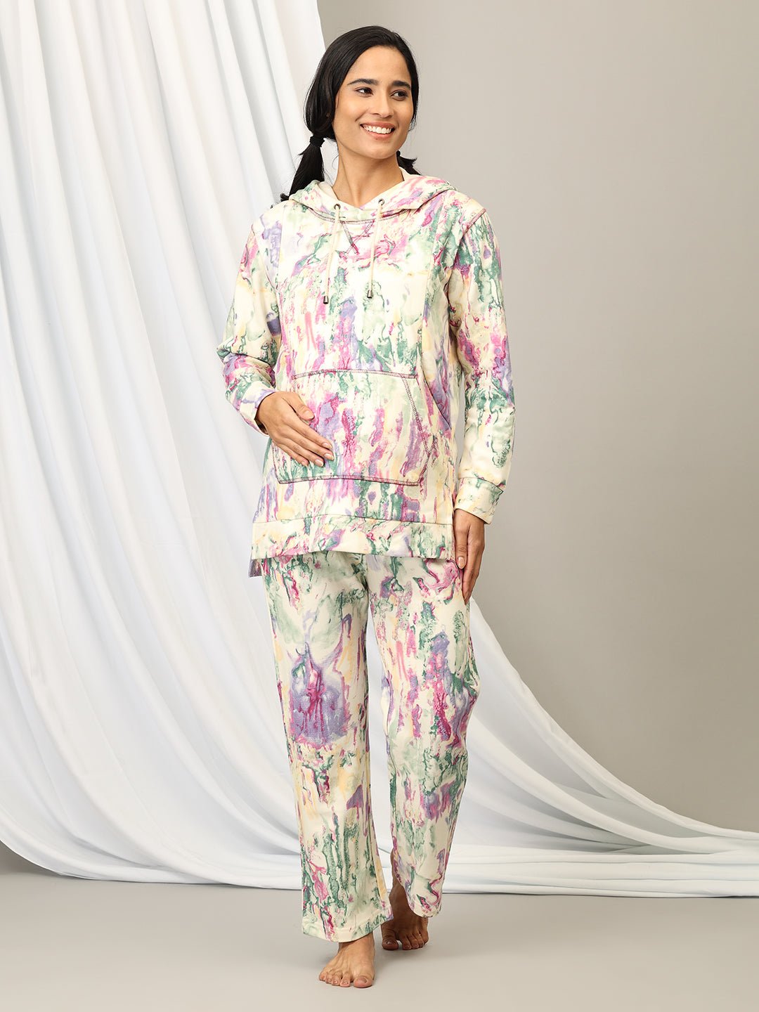 Pop Palette Maternity And Nursing Hoodie Pajama Loungewear Set - MWW - SD - POPLT - L