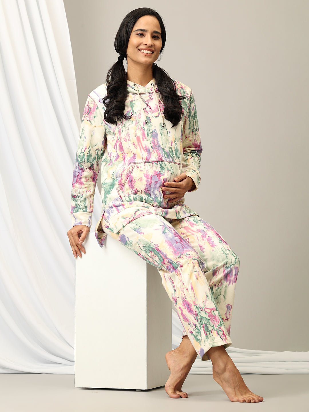 Pop Palette Maternity And Nursing Hoodie Pajama Loungewear Set - MWW - SD - POPLT - L