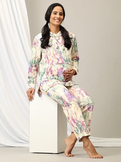 Pop Palette Maternity And Nursing Hoodie Pajama Loungewear Set - MWW - SD - POPLT - L