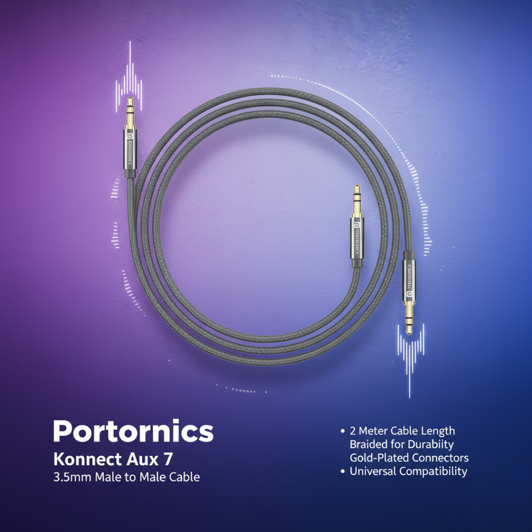 Portronics Konnect Aux 7 3.5mm Male to Male Aux Cable with 2 Meter Cable Length (Grey)