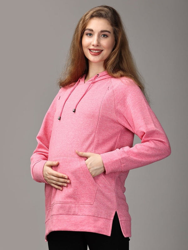 Power Pink Maternity and Nursing Hoodie Sweatshirt - MWW-SD-PKHS-S