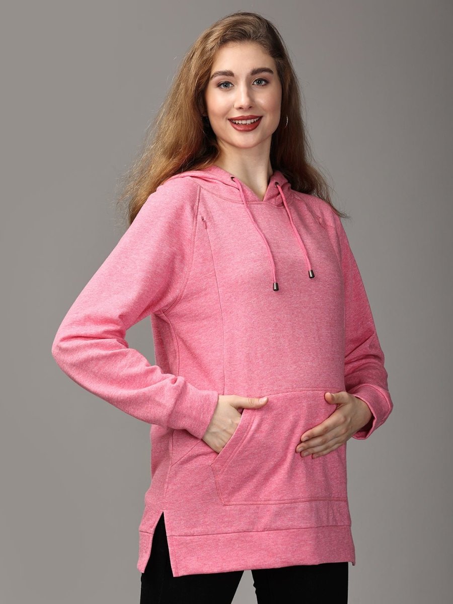 Power Pink Maternity and Nursing Hoodie Sweatshirt - MWW-SD-PKHS-S