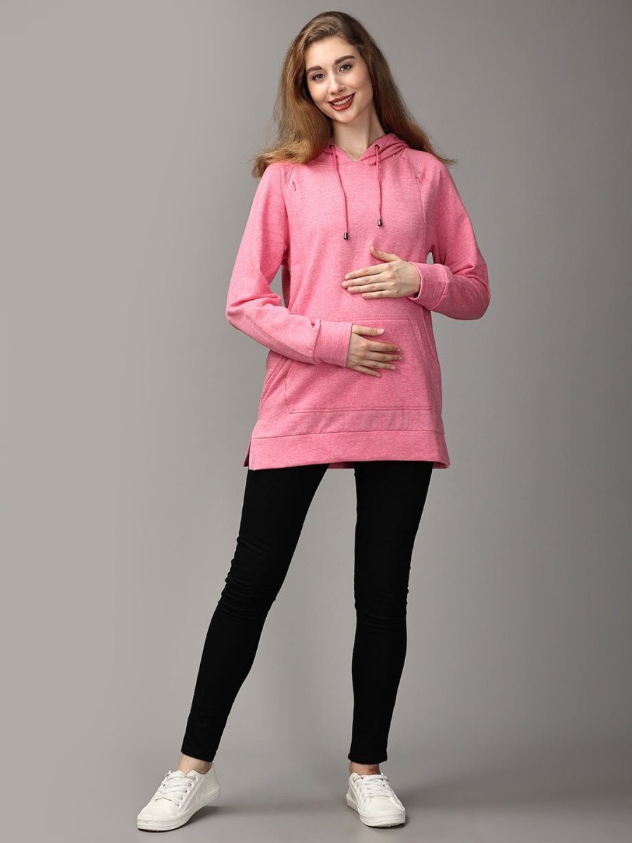 Power Pink Maternity and Nursing Hoodie Sweatshirt - MWW-SD-PKHS-S