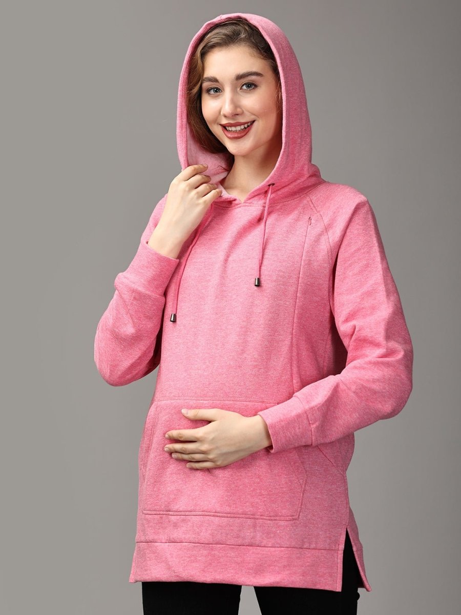 Power Pink Maternity and Nursing Hoodie Sweatshirt - MWW-SD-PKHS-S