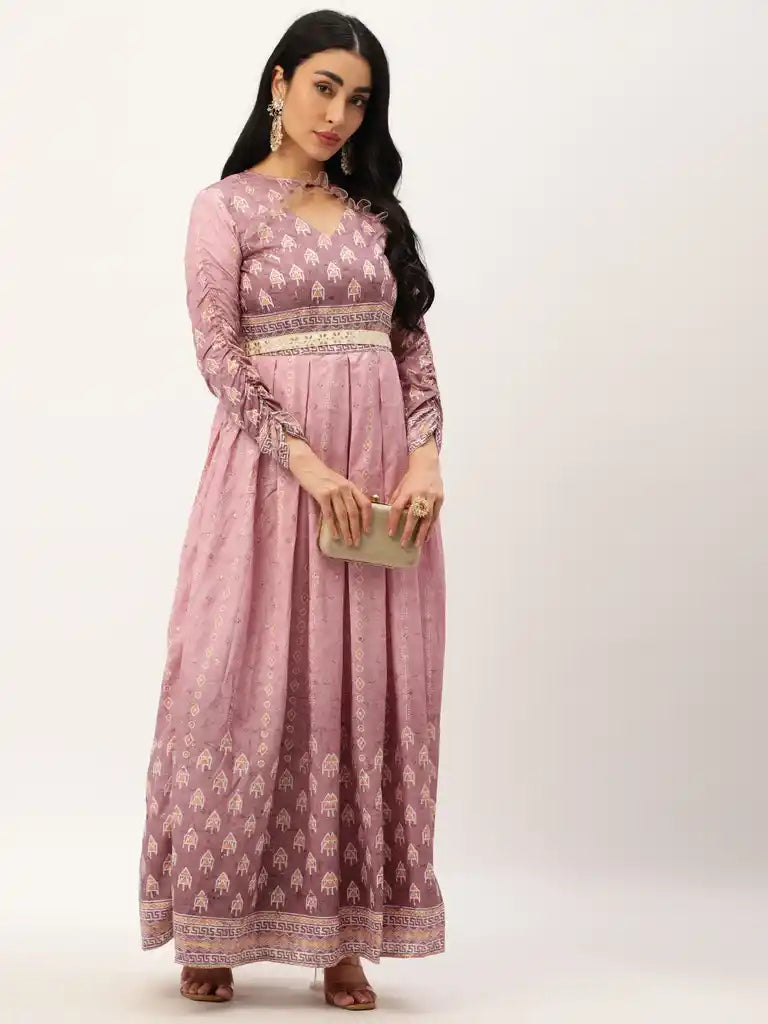 Bollywood Vogue Ready To Wear Mauve Digital Printed Maxi Dress