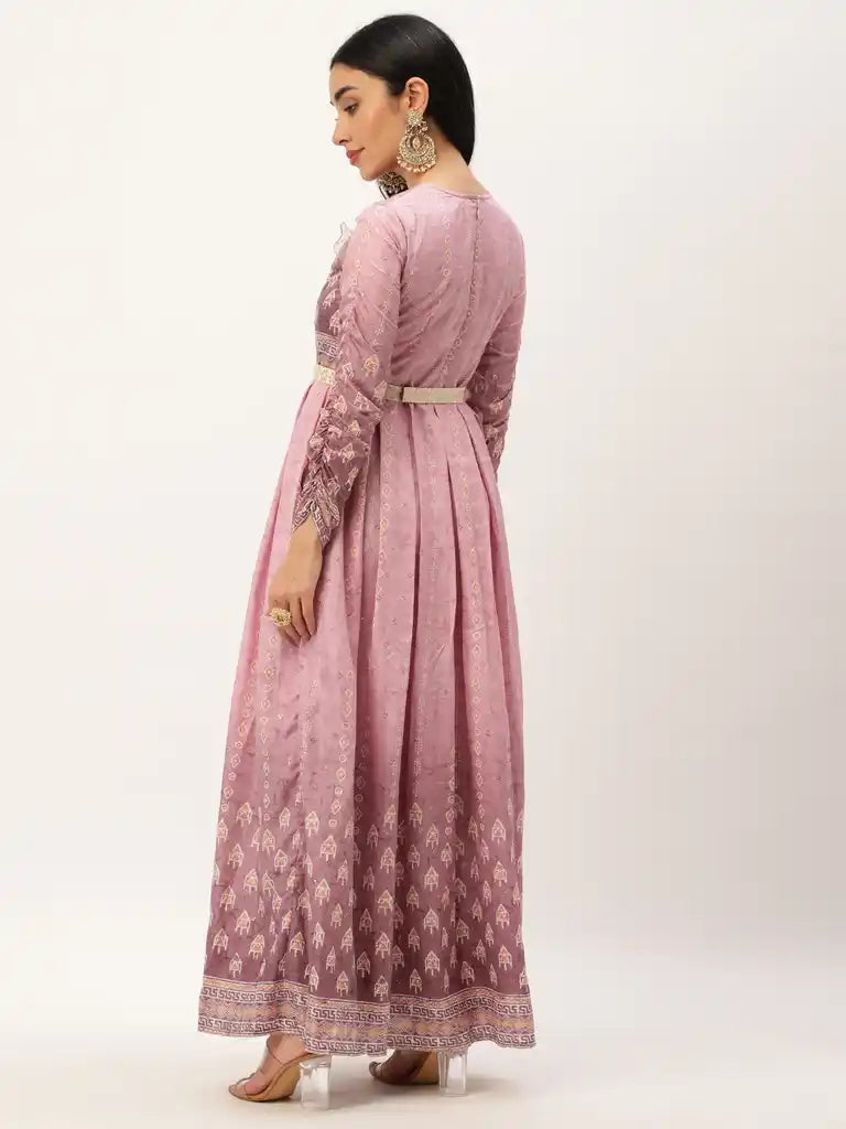 Bollywood Vogue Ready To Wear Mauve Digital Printed Maxi Dress