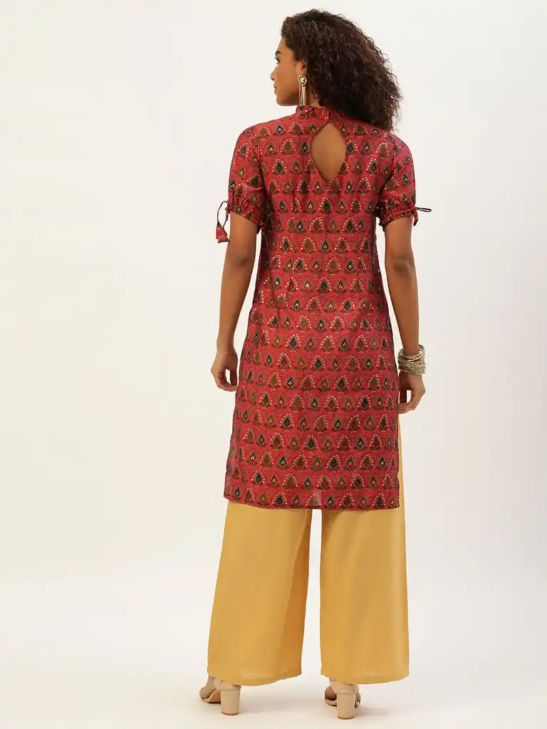 Bollywood Vogue Ready To Wear Printed Pink N Cream Rayon Kurta set