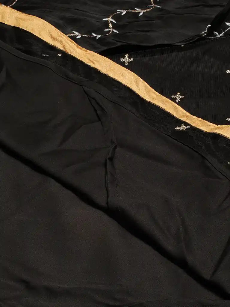 Bollywood Vogue Ready To Wear Black Viscose Embroidered Lehenga Set