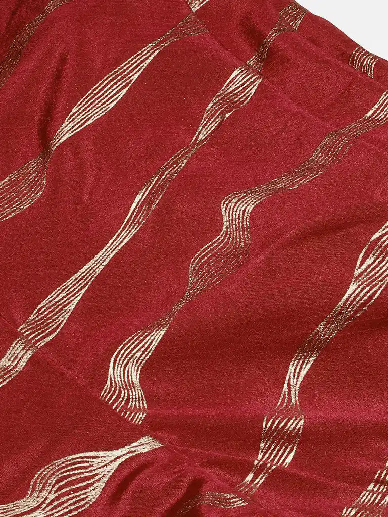 Bollywood Vogue Ready To Wear Wine Chinon Foil Printed Dress