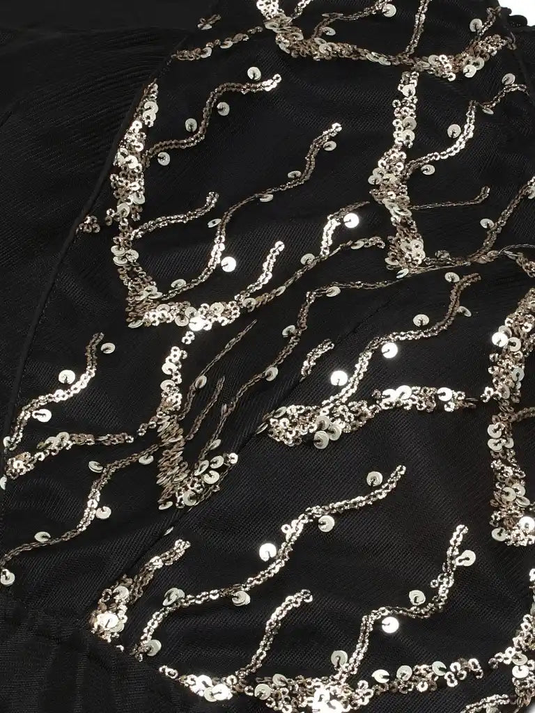Bollywood Vogue Ready To Wear Black Net Embroidery Halter Neck Gown