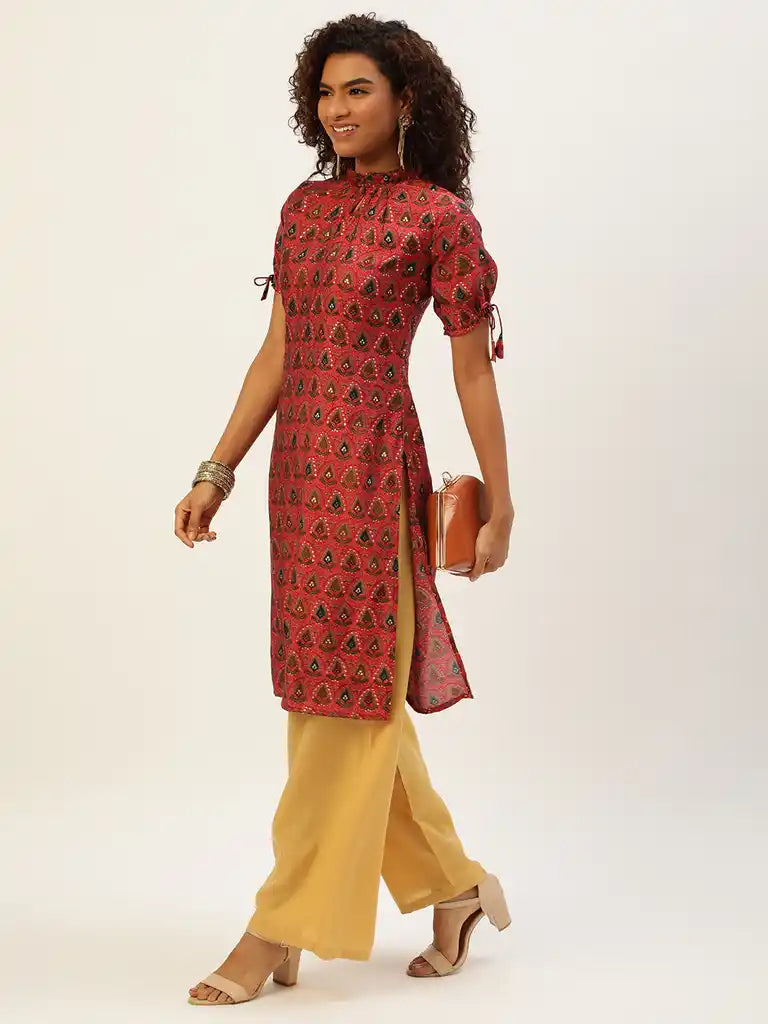 Bollywood Vogue Ready To Wear Printed Pink N Cream Rayon Kurta set