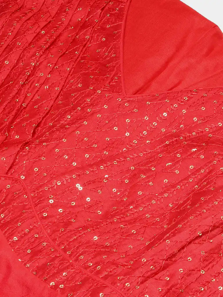 Bollywood Vogue Ready To Wear Red Cotton Sequins Embroidery Maxi Dress