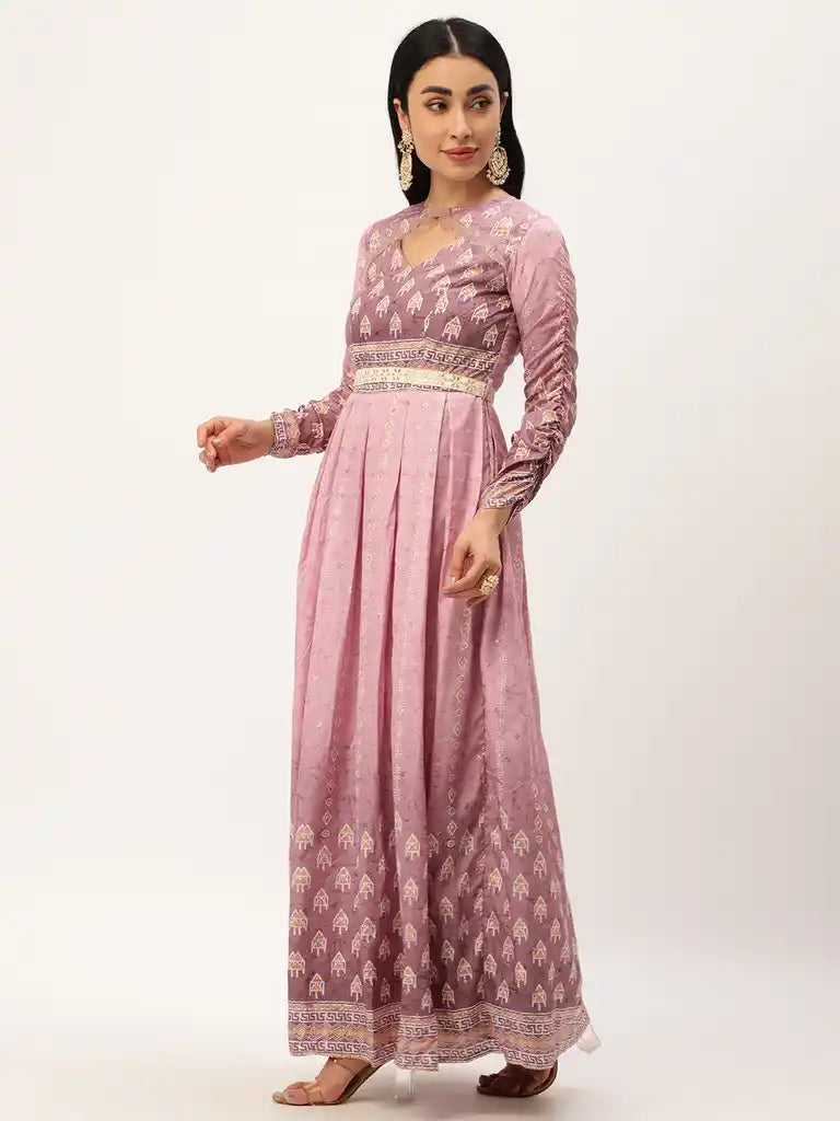 Bollywood Vogue Ready To Wear Mauve Digital Printed Maxi Dress