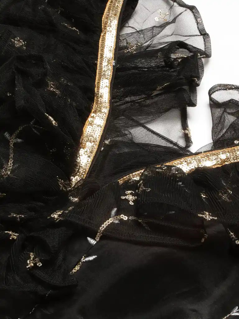 Bollywood Vogue Ready To Wear Black Viscose Embroidered Lehenga Set