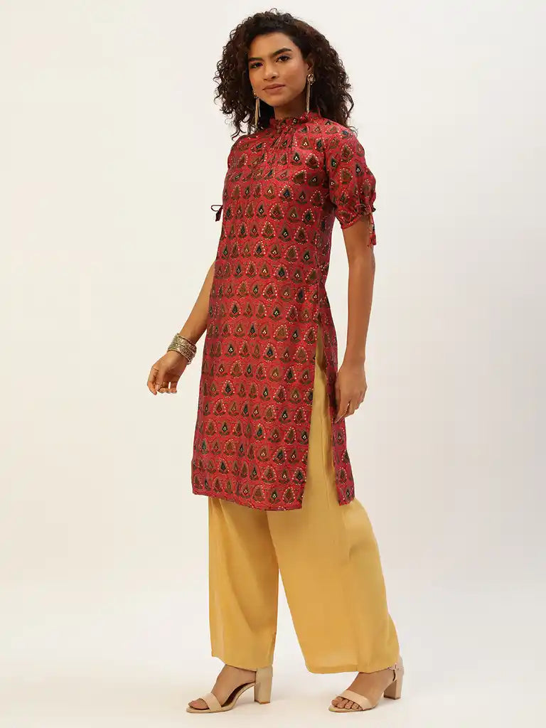 Bollywood Vogue Ready To Wear Printed Pink N Cream Rayon Kurta set