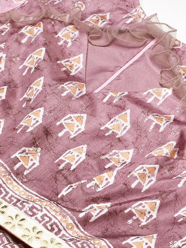 Bollywood Vogue Ready To Wear Mauve Digital Printed Maxi Dress