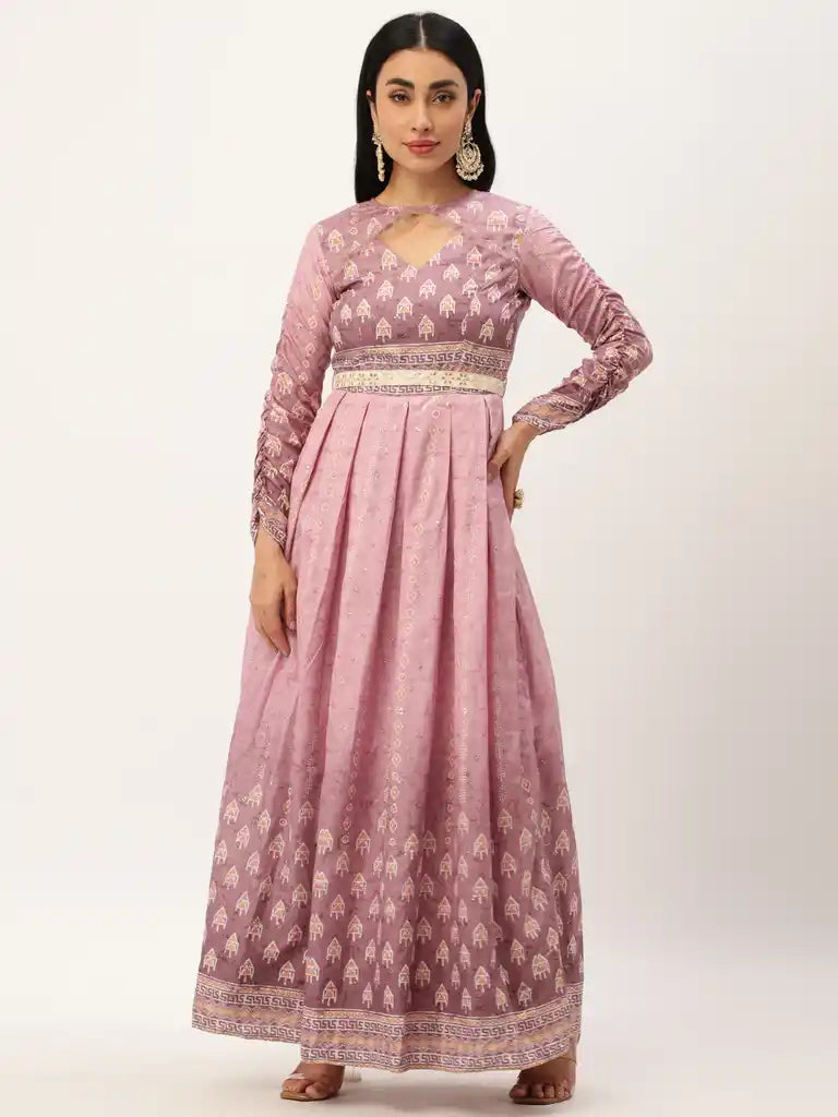 Bollywood Vogue Ready To Wear Mauve Digital Printed Maxi Dress