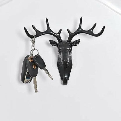 Plastic Portable Self Adhesive Wall Deer Head Door Hanging Hook (Black) - HalfPe