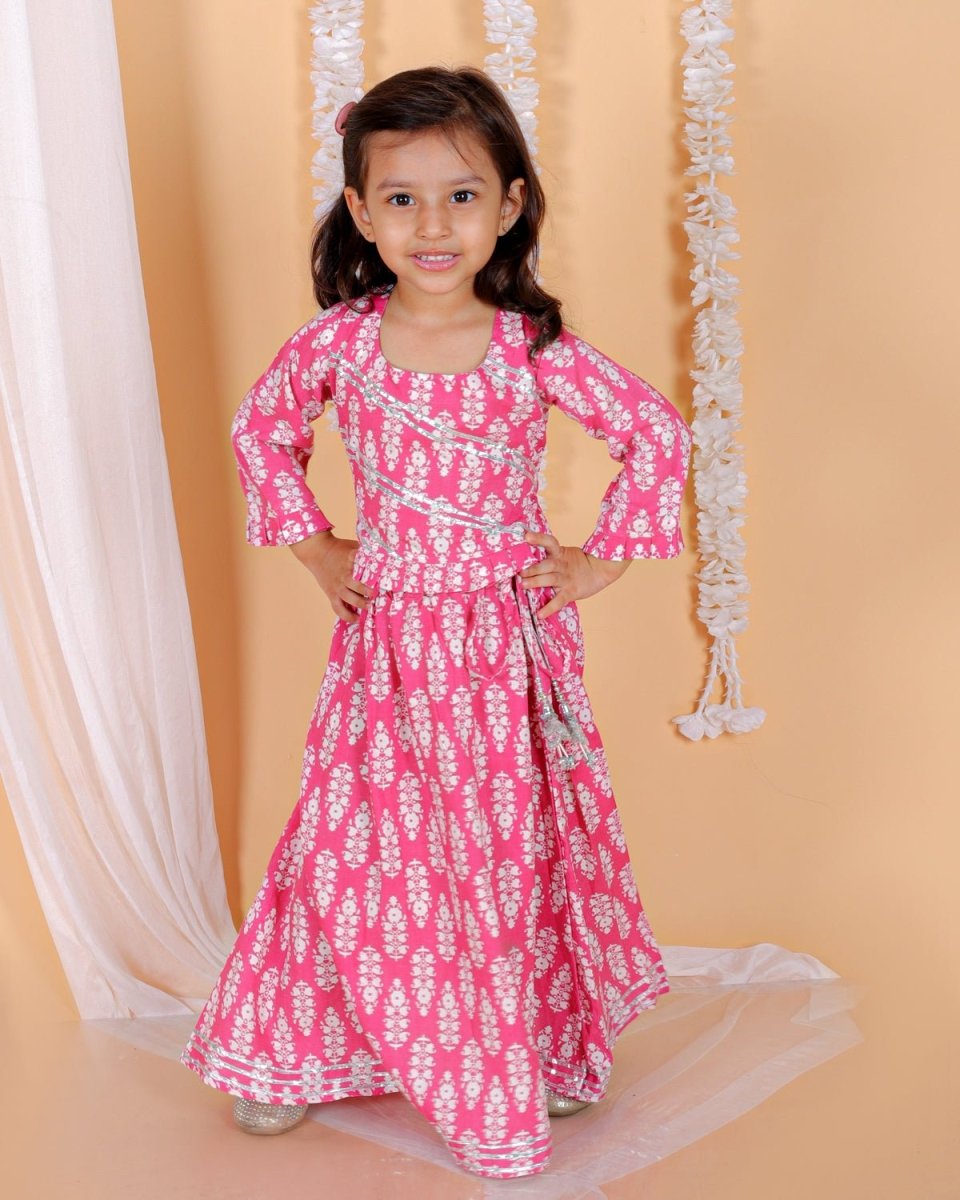 Pure Pink Floral Print Girls Lehenga Set - KES-SN-PPG-0-6