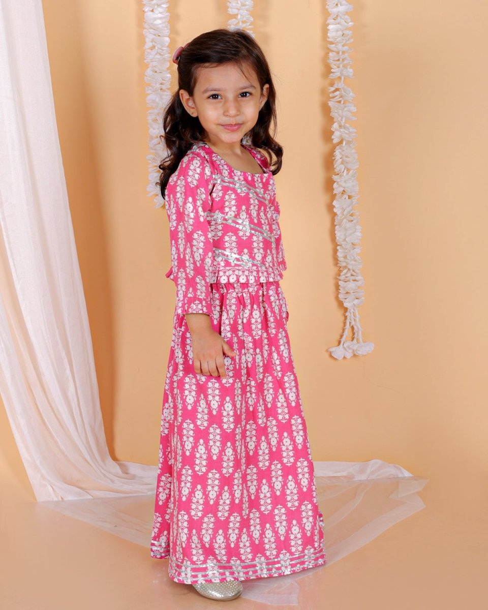 Pure Pink Floral Print Girls Lehenga Set - KES-SN-PPG-0-6