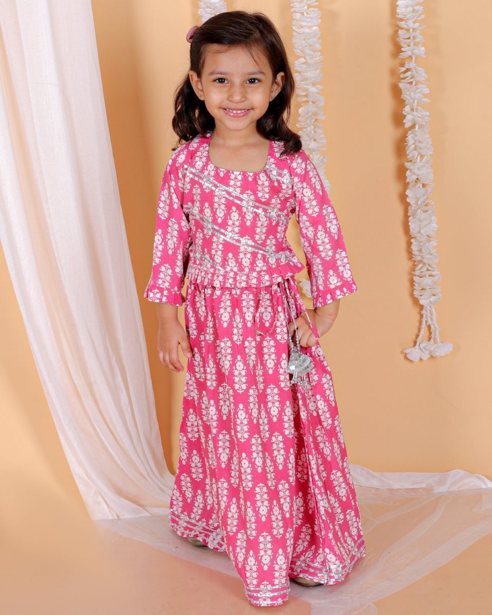 Pure Pink Floral Print Girls Lehenga Set - KES-SN-PPG-0-6
