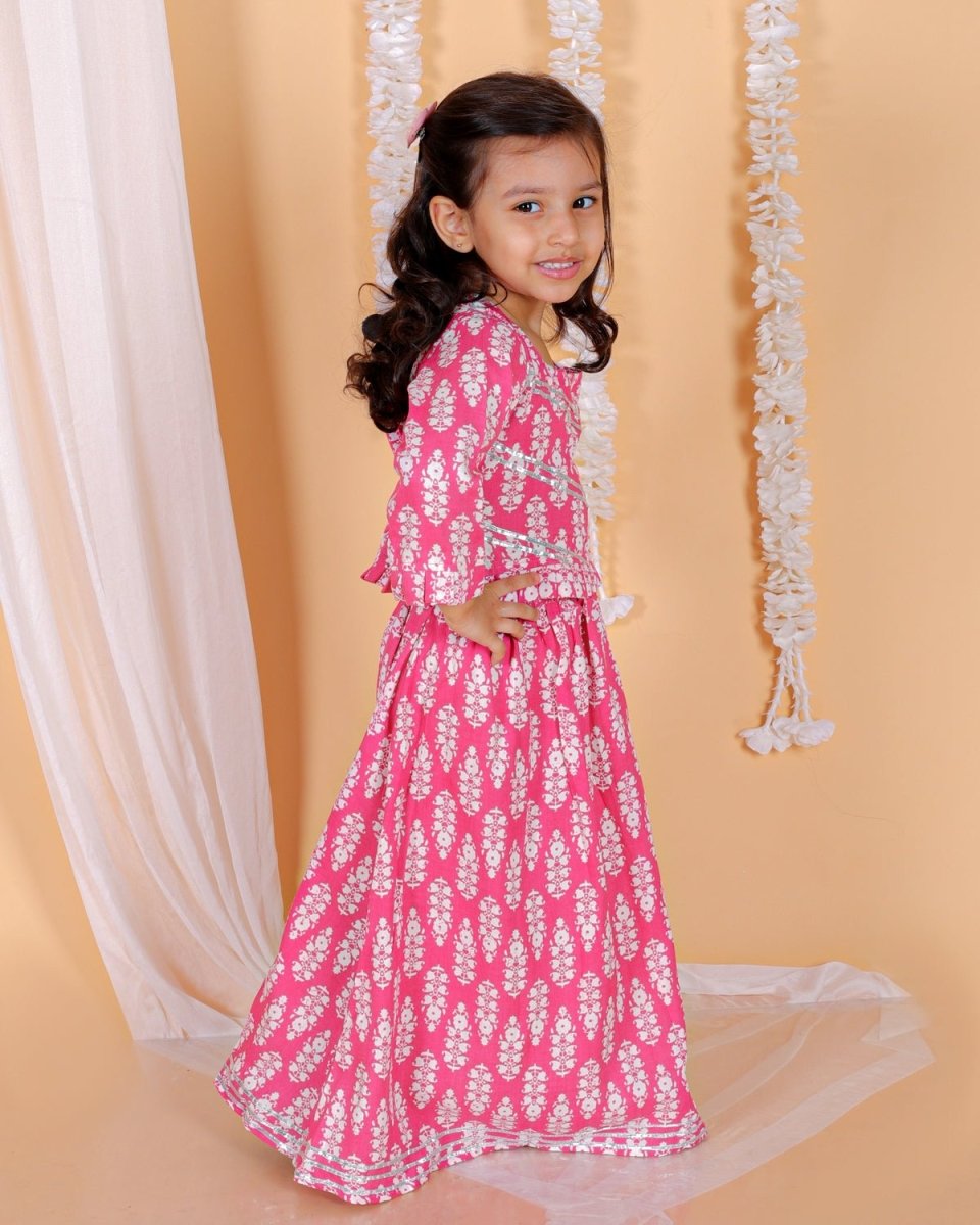 Pure Pink Floral Print Girls Lehenga Set - KES-SN-PPG-0-6