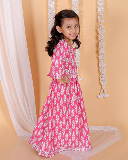 Pure Pink Floral Print Girls Lehenga Set - KES-SN-PPG-0-6