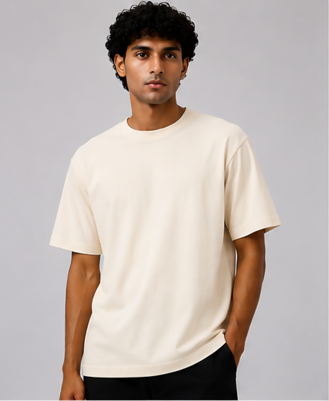 HUSTLE Essentials Men's Crew Neck Relax Fit Tees - Cream