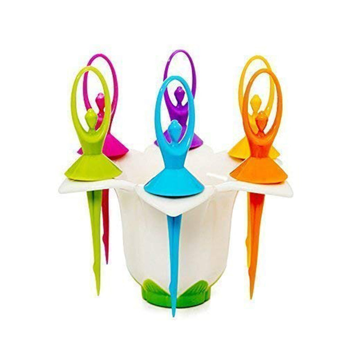 Dancing Doll Fruit Fork Cutlery Set With Stand Set Of 6. HP DD