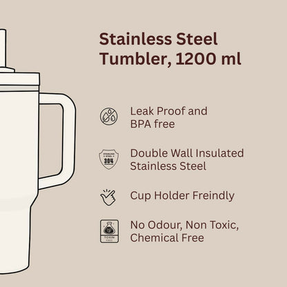 The Orange Bunny Tumbler with Leak-Proof Lid and Plastic Straw, 1200 ml, Stainless Steel Travel Mug with Handle and Straw, Black