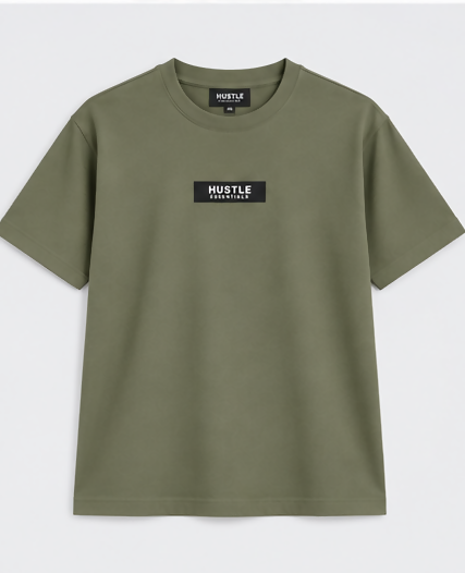 HUSTLE Essentials Men's Crew Neck Oversized T-Shirt – Slightly Greenish Olive(Oversized size)