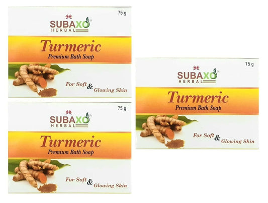 SUBAXO Turmeric Bath Glycerine For Soft & Clear Skin Soap Pack (3x75g,Pack Of 3) - HalfPe