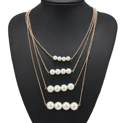 High & Crystal and Five Pearl Layer Necklace Classic & Contemporary Set of 2