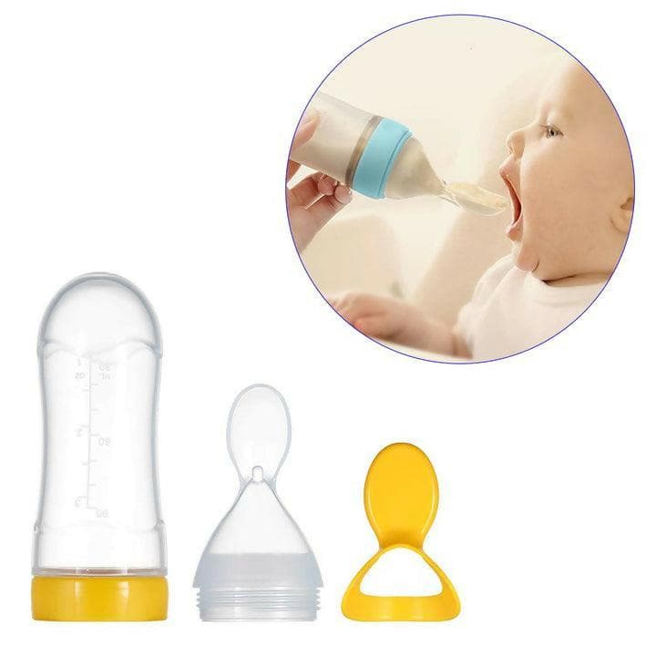 Safe-O-Kid 1 Easy Squeezy Silicone Food Feeder Spoon (Soft Tip) Bottle, (90ml - Multicolour)) - HalfPe